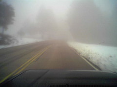 Snow on road to palomar mountain.