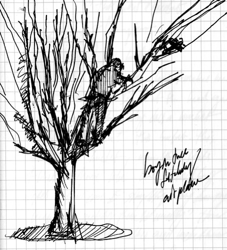 Journal 2 February 2005 / Boy in Tree Fetching Airplane by Terry Bain
