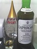 Laphroaig + evian + tall drinking glass